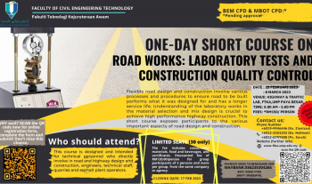 One Day Short Course on Road Works - Laboratory Tests & Construction Quality Control on 8th March 2023
